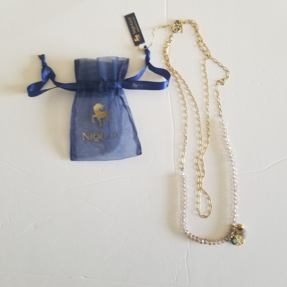 Niquea.D Paperclip Chain Necklace with Crystals and Charms, Gold-tone, NWT - Picture 8 of 9